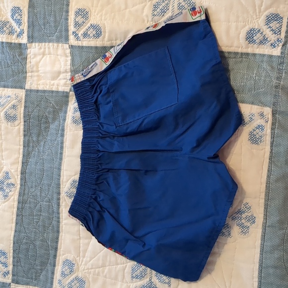 70s Italian Kitschy Blue Running Shorts Credit Card Graphics XSmall - Picture 4 of 5